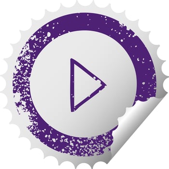 distressed circular peeling sticker symbol play button vector