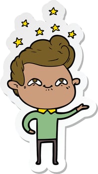 sticker of a cartoon excited man vector