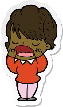 sticker of a cartoon woman talking vector
