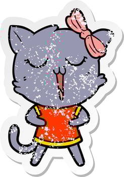 distressed sticker of a cartoon cat vector
