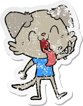 distressed sticker of a cartoon panting dog vector