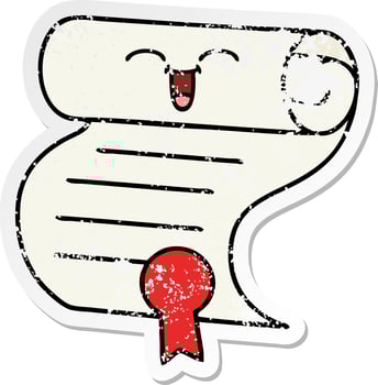 distressed sticker of a cute cartoon contract vector