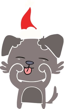flat color illustration of a dog rubbing eyes wearing santa hat vector