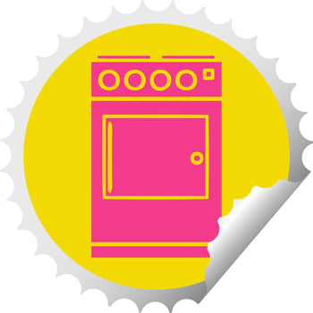 circular peeling sticker cartoon oven and cooker vector
