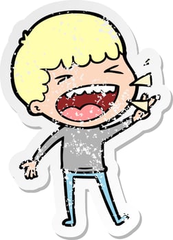 distressed sticker of a cartoon laughing man vector