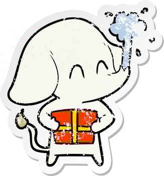 distressed sticker of a cute cartoon elephant spouting water vector