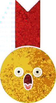 retro illustration style cartoon gold medal vector