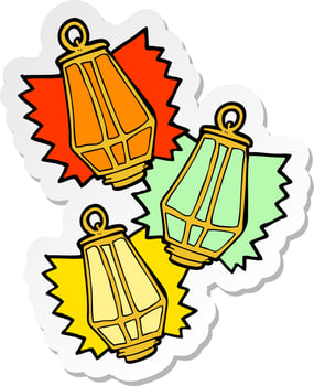 sticker of a cartoon christmas lanterns vector