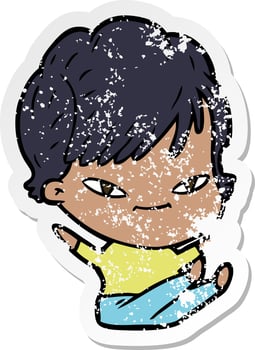 distressed sticker of a cartoon happy woman vector