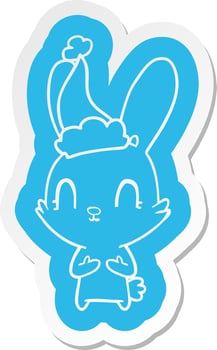 cute cartoon  sticker of a rabbit wearing santa hat vector
