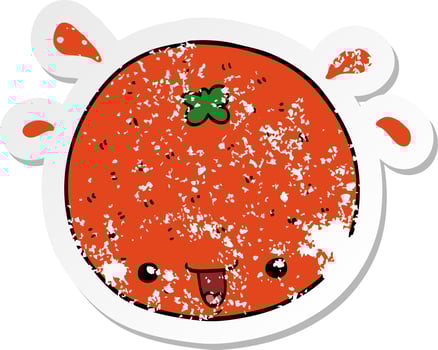distressed sticker of a cartoon orange vector