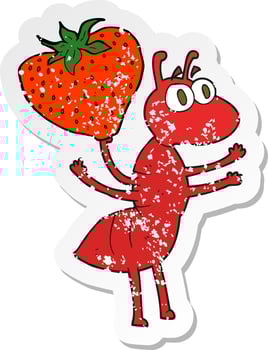 retro distressed sticker of a cartoon ant carrying food vector