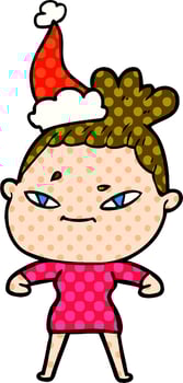 comic book style illustration of a woman wearing santa hat vector