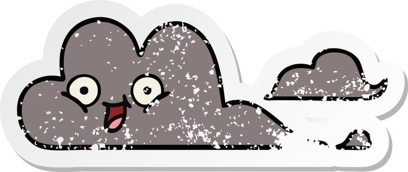 distressed sticker of a cute cartoon storm cloud vector
