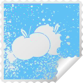 distressed square peeling sticker symbol juicy apple vector
