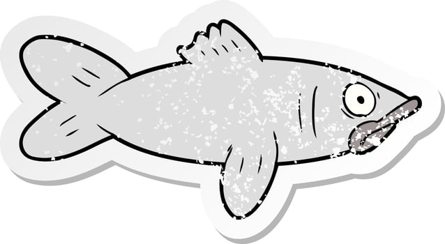 distressed sticker of a cartoon fish vector