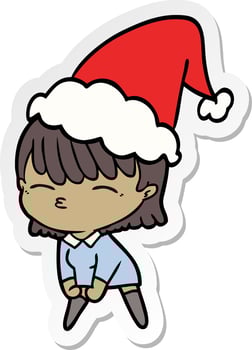 sticker cartoon of a woman wearing santa hat vector