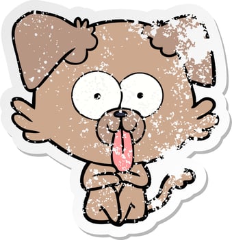 distressed sticker of a cartoon dog with tongue sticking out vector