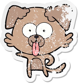 distressed sticker of a cartoon dog with tongue sticking out vector
