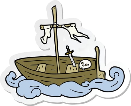 sticker of a cartoon old boat vector