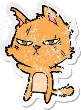 distressed sticker of a tough cartoon cat vector