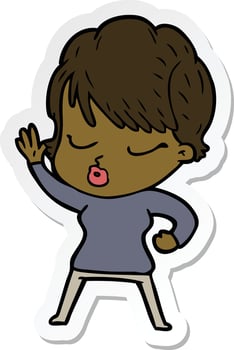 sticker of a cartoon woman with eyes shut vector