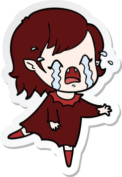 sticker of a cartoon crying vampire girl vector