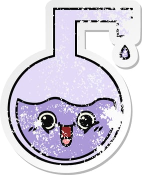 distressed sticker of a cute cartoon science experiment vector