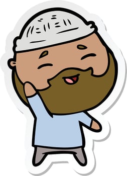 sticker of a cartoon happy bearded man vector