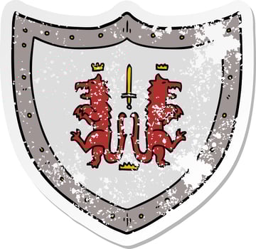 distressed sticker of a cartoon heraldic shield vector