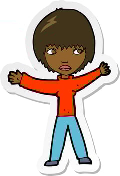 sticker of a cartoon waving woman vector