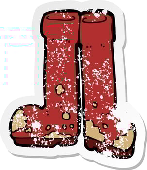 retro distressed sticker of a cartoon muddy boots vector