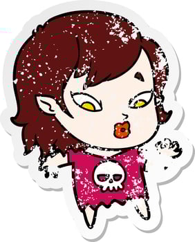 distressed sticker of a cute cartoon vampire girl vector