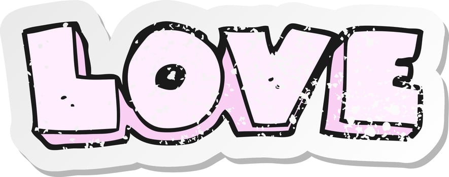 retro distressed sticker of a cartoon word love vector