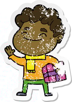 distressed sticker of a cartoon friendly man vector
