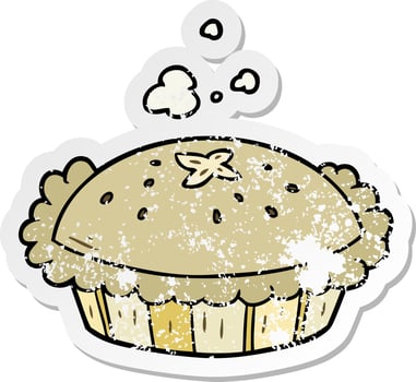 distressed sticker of a cartoon pie vector