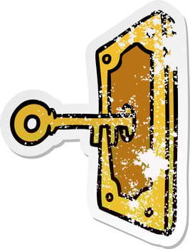 distressed sticker cartoon doodle of a door handle vector