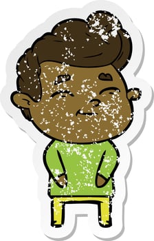 distressed sticker of a happy cartoon man vector