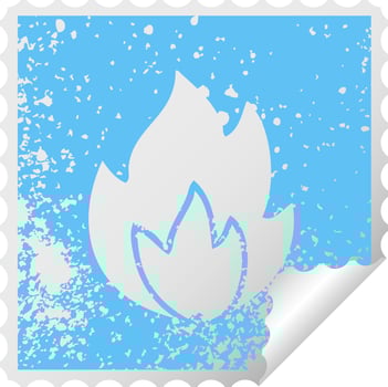 distressed square peeling sticker symbol fire vector