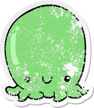 distressed sticker of a cute cartoon octopus vector