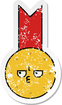 distressed sticker of a cute cartoon gold medal vector