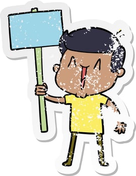 distressed sticker of a cartoon excited man vector