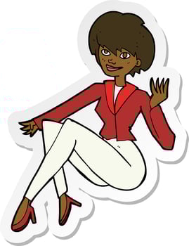 sticker of a cartoon businesswoman sitting vector