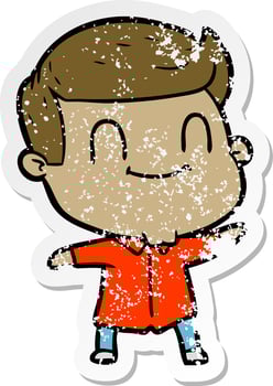 distressed sticker of a cartoon friendly man vector
