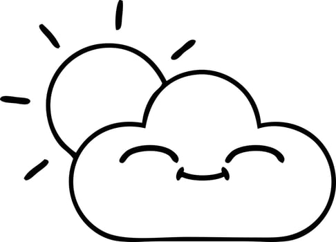 line drawing cartoon sunshine and cloud vector