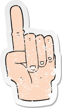 retro distressed sticker of a cartoon pointing hand vector