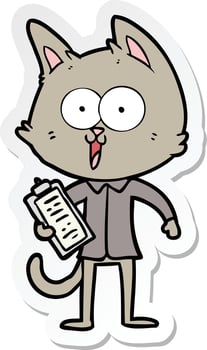 sticker of a funny cartoon cat wearing shirt and tie vector