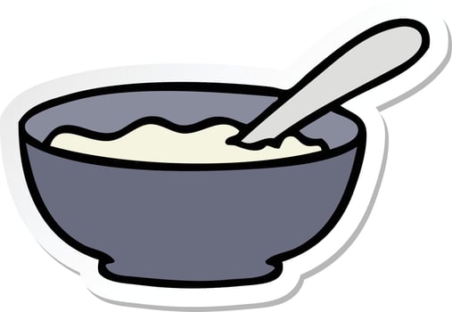 sticker of a quirky hand drawn cartoon bowl of porridge vector