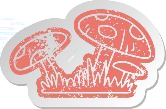distressed old sticker of a toad stool vector
