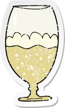 retro distressed sticker of a cartoon beer in glass vector